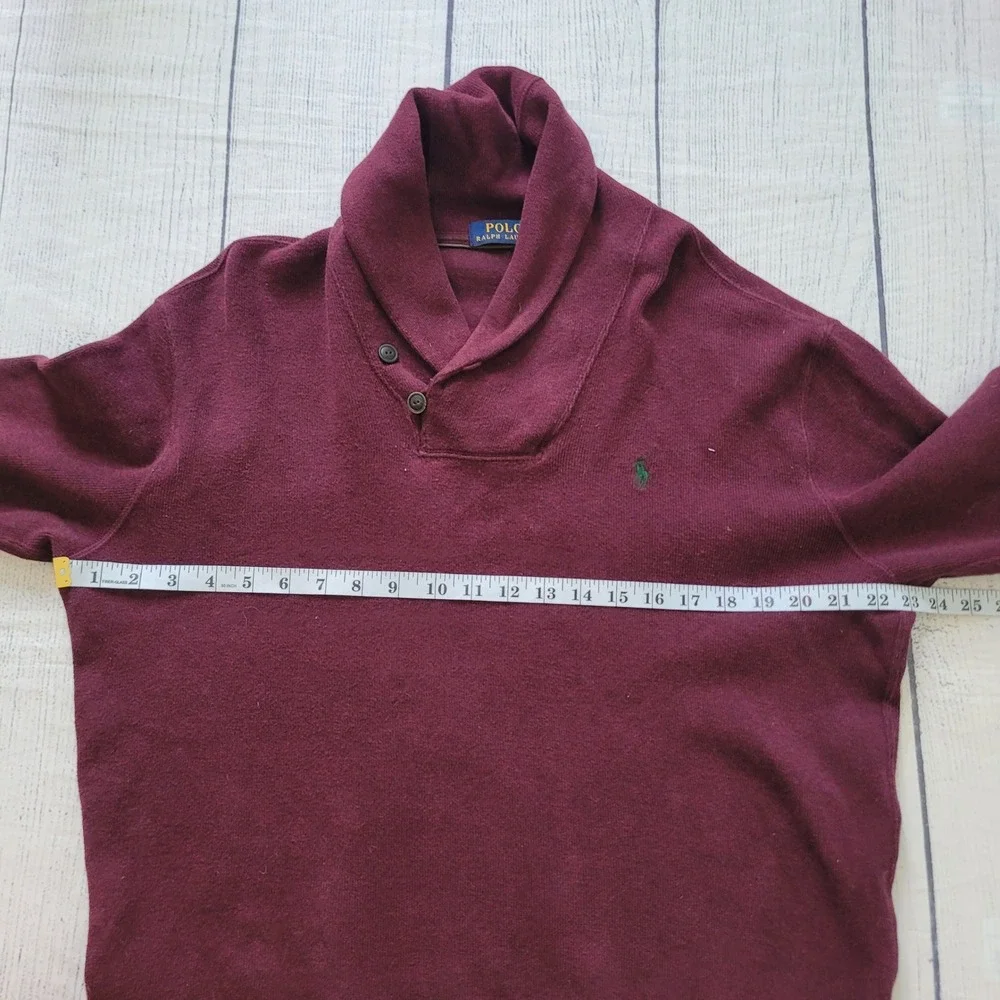 Polo Ralph Lauren Mens Shawl Collar Cotton Sweater‎ Burgundy Maroon M Pony Logo